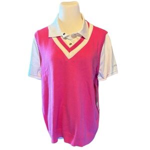 Ralph Lauren Active XL 100% Cotton Pink White Combo Polo Vest Golf Shirt Top
